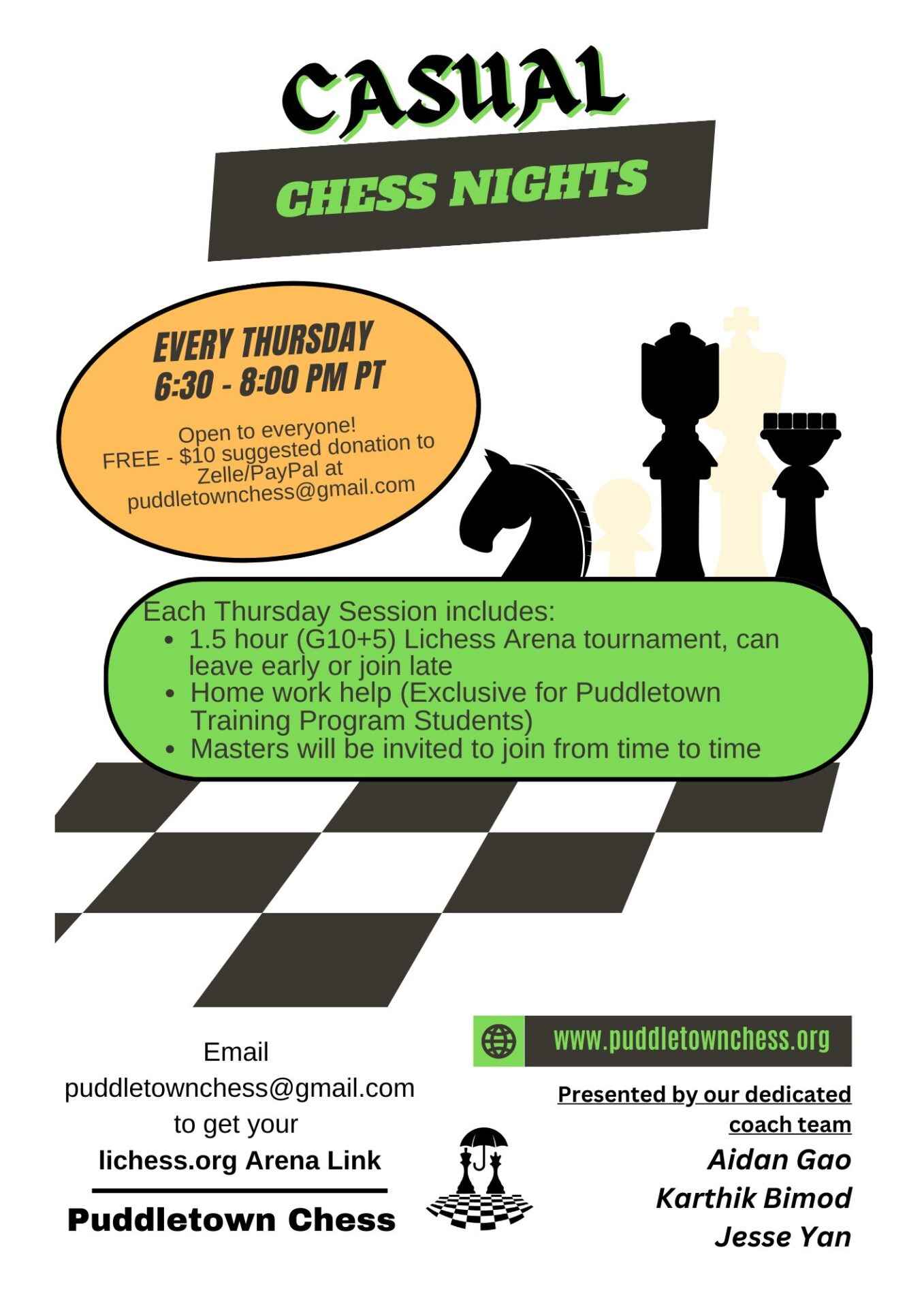 Puddletown Chess Casual Chess Nights, August 2024 Kids Out and